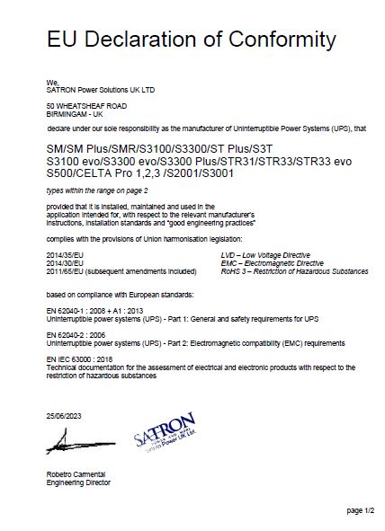SATRON EU Declaration of Conformity