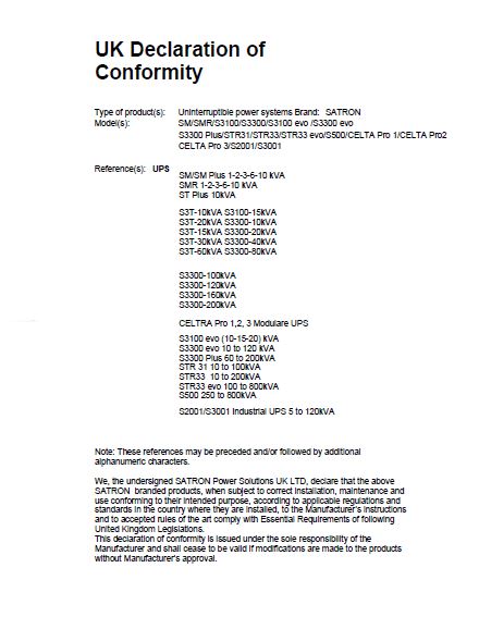 SATRON   UK Declaration of Conformity