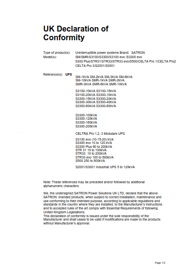 SATRON UK Declaration of Conformity